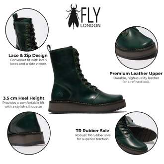Fly London Dames Groene RAMI043 Casual Leren Veter Enkellaarsjes - maat Donkergroen
