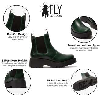 Fly London Dames Petrol Green MEDI789 Wedged Chelsea Enkel Leren Platform Laarzen Donkergroen - EU 42 / UK 8