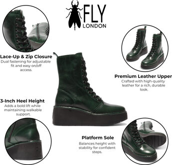 Fly London Dames Petrol Groene HAIT273 Leren Veterschoenen met Dikke Plateauzool - EU 37 / UK 4