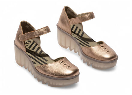 Fly London Dames Sahara Gold BISO305FLY Wedges Sandalen Espadrille Stap Hakken Goud