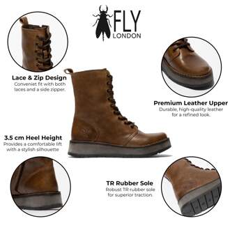 Fly London Dames Tan RAMI043 Casual Leren Veter Enkellaarsjes Camel - EU 37 / UK 4