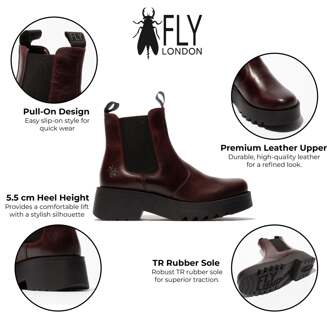 Fly London Dames Wijn MEDI789 Wedged Chelsea Enkel Leren Platform Laarzen Wijnrood
