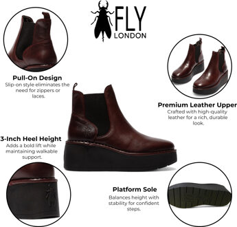Fly London Dames Wijnrode HELY268 Chelsea Leren Enkellaarsjes met Platform Comfort Bourgogne