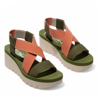 Fly London Dames YABI922FLY Groen Rose Goud Cupido Leren Sandalen Espadrille Platform Wedges - EU 37 / UK 4