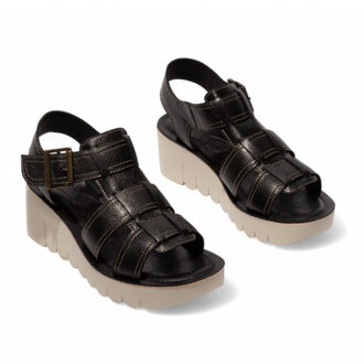 Fly London Dames YUDD236FLY Zwarte Mousse Leren Sandalen Espadrille Platform Wedges - EU 42 / UK 8