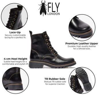 Fly London Dames Zwarte RAGI539 Casual Rug Leren Veter Enkellaarsjes - EU 36 / UK 3