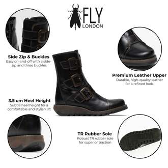 Fly London Dames Zwarte SCOP110 Chelsea Leren Enkel Rits Biker Laarzen