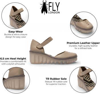 Fly London damessandalen met sleehak, model BISO305FLY, van suède leer in taupekleur. - EU 40