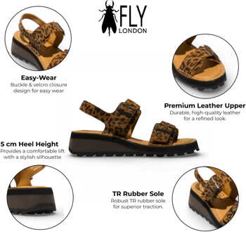 Fly London HEIF558FLY dames sandalen met gesp en cheetahprint in bruin leer - EU 41