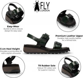 Fly London HEIF558FLY dames sandalen met sleehak en gesp, petrolgroen leer - EU 41