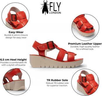 Fly London YUDD236FLY dames sandalen met sleehak van duivelsrood leer - EU 40