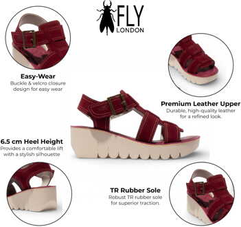 Fly London YUDD236FLY damessandalen met sleehak van bessenrood leer Bourgogne - EU 37