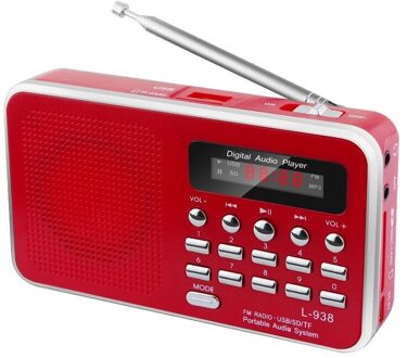 Fm Radio, Digitale Draagbare 3W Stereo 1.5-Inch Display Ondersteuning Usb Unieke Plastic Knop Terug Clip rood