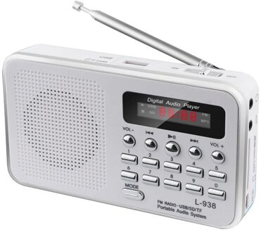 Fm Radio, Digitale Draagbare 3W Stereo 1.5-Inch Display Ondersteuning Usb Unieke Plastic Knop Terug Clip wit