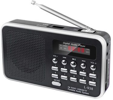 Fm Radio, Digitale Draagbare 3W Stereo 1.5-Inch Display Ondersteuning Usb Unieke Plastic Knop Terug Clip zwart