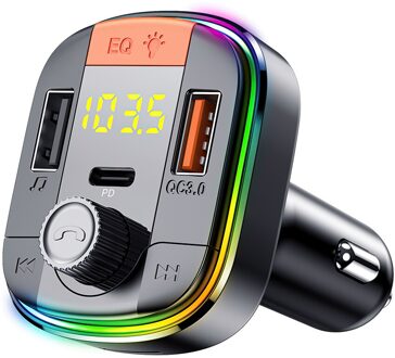 Fm-zender Bluetooth 5.0 Adapter Kleurrijke Auto Mp3 Speler Handsfree Bellen 2 Usb-poort Met Pd Qc 3.0 Snel Opladen auto Kit kleur licht