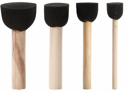 Foam tamponeer verf kwasten/kwastjes - 4x stuks - zwart - verschillende formaten