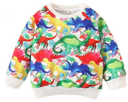 Focusnorm 2-7Y Causale Kids Jongens Sweatshirt Tops Outfits Cartoon Dinosaurus Print Lange Mouwen Trui Tops 4T