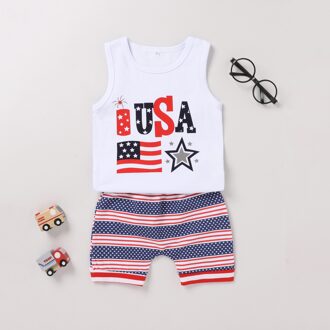 Focusnorm Onafhankelijkheid Dag Zomer Causale Jongens Kleding Sets Brief Gedrukt Mouwloos Vest Tops Shorts 0-4Y 12m