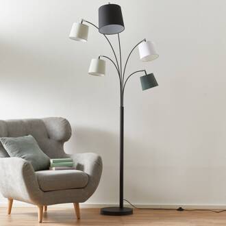Foggy vloerlamp, 5 kappen, zwart zwart, grijs, lichtgrijs, wit