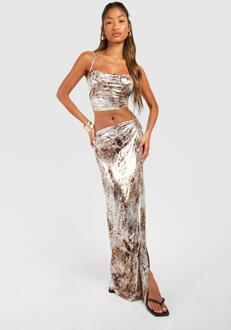 Foil Maxi Skirt With Back Strap Detail, Animal - 10