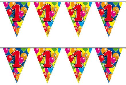 Folat 1 jaar Leeftijd versiering vlaggenlijn - 2x - vlaggetjes - slinger - 10 meter - kunststof