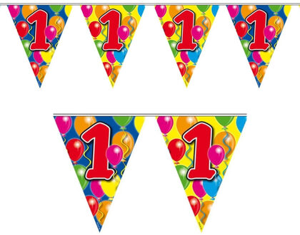 Folat 1 jaar Leeftijd versiering vlaggenlijn - vlaggetjes - slinger - 10 meter - kunststof Multi