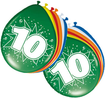 Folat 10 jaar verjaardag leeftijd ballonnen - 8x stuks - mix kleuren - feestartikelen/versiering Multi