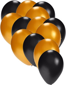 Folat 100x ballonnen - 27 cm - zwart /goud versiering