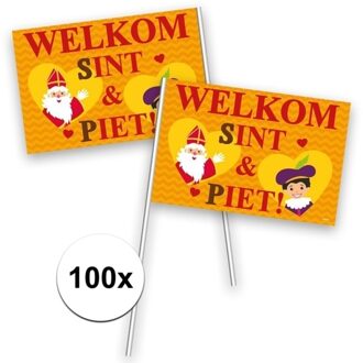 Folat 100x Welkom Sint en Piet zwaaivlaggetjes - sinterklaas vlaggetjes