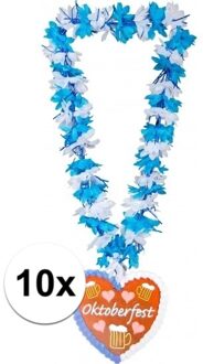 Folat 10x Bloemenkransen/hawaiikransen Oktoberfest blauw/wit