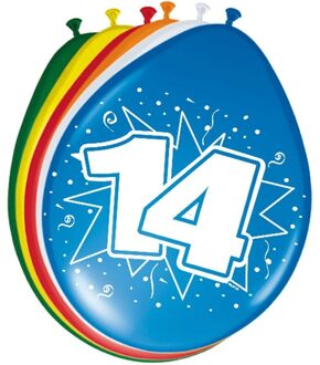 Folat 14 jaar verjaardag leeftijd ballonnen - 8x stuks - mix kleuren - feestartikelen/versiering
