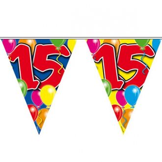 Folat 15 jaar verjaardag vlaggenlijn/vlaggetjes - kunststof - 10 meter - eenzijdig