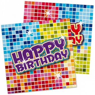 Folat 16x Happy birthday feest servetten Confetti 25 x 25 cm verjaardag - Feestservetten Multikleur