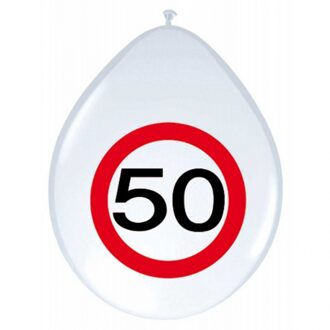 Folat 16x stuks Ballonnen stopbord 50 jaar - Ballonnen Multikleur