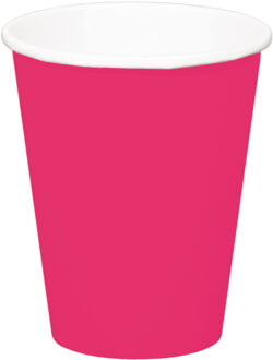 Folat 16x stuks drinkbekers van papier fuchsia roze 350 ml - Feestbekertjes