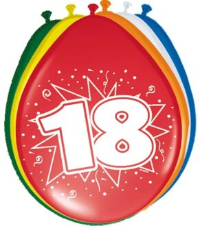 Folat 18 jaar verjaardag feest ballonnen - 8x stuks - feestartikelen leeftijd - versiering Multi
