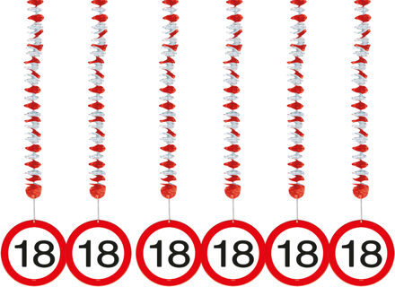 Folat 18 jaar verjaardag versiering - rotorspiralen plafond - verkeersborden thema - 6x stuks