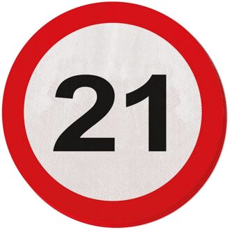 Folat 20x Eenentwintig/21 jaar feest servetten verkeersbord 33 cm rond verjaardag/jubileum - Feestservetten Multikleur