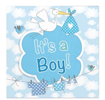 Folat 20x Geboorte jongen Babyshower servetten blauw 25 x 25 cm