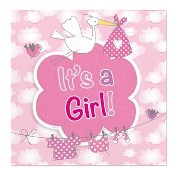Folat 20x Geboorte meisje Babyshower servetten roze 25 x 25 cm