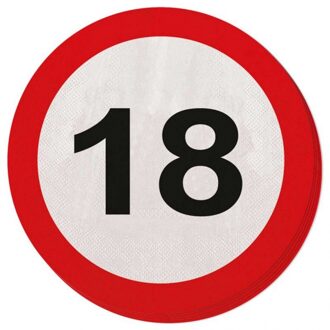 Folat 20x Papieren servetjes 18 jaar verkeersbord thema feestartikelen 33 cm rond