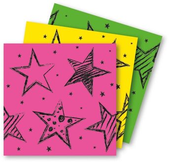 Folat 20x Papieren servetjes roze, groen en geel thema feestartikelen 33 x 33 cm