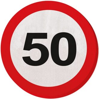 Folat 20x Vijftig/50 jaar feest servetten verkeersbord 33 cm rond verjaardag/jubileum - Feestservetten Multikleur