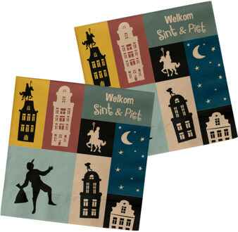 Folat 20x Welkom Sinterklaas tafel diner/lunch servetten 33 x 33 cm - Feestservetten Multikleur