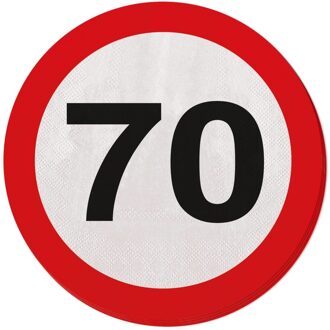 Folat 20x Zeventig/70 jaar feest servetten verkeersbord 33 cm rond verjaardag/jubileum - Feestservetten Multikleur