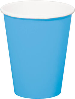 Folat 24x stuks drinkbekers van papier blauw 350 ml - Feestbekertjes