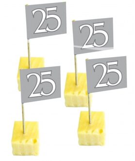 Folat 25 jaar thema feestartikelen - 200x stuks Cocktail prikkers - versiering - zilveren bruiloft