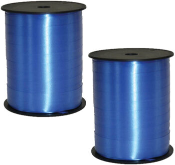 Folat 2x rollen cadeaulint/sierlint in de kleur blauw 5 mm x 500 meter - Cadeaulinten