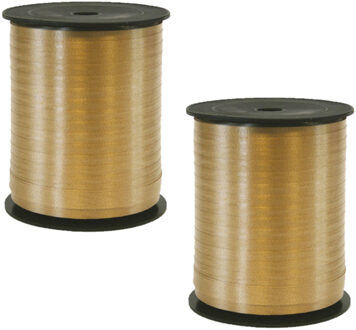 Folat 2x rollen cadeaulint/sierlint in de kleur goud 5 mm x 500 meter - Cadeaulinten Goudkleurig